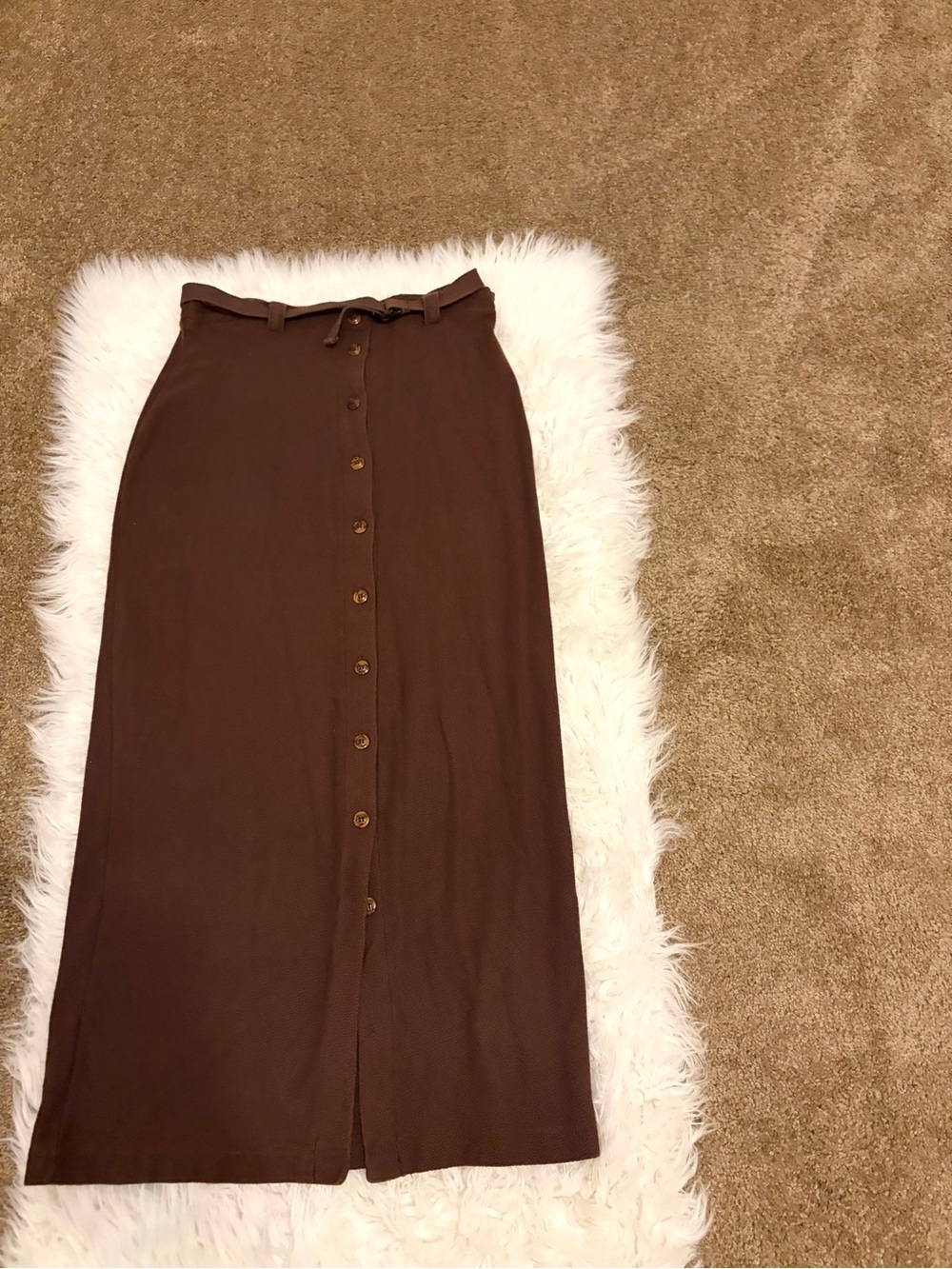 Vintage Brown Button-Front Maxi Skirt with Belt